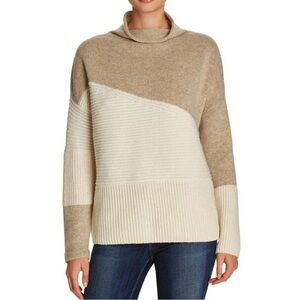 French Connection Wool Blend Beige and Cream Colorblock Sweater Small